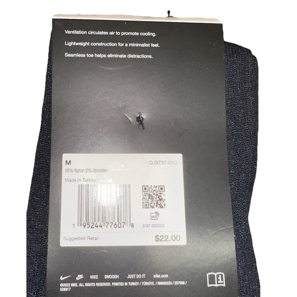 New Nike 2-Pack Knee‎ High Performance Dri-Fit Cushioned Socks Black Men's M 6-8 - Picture 3 of 3